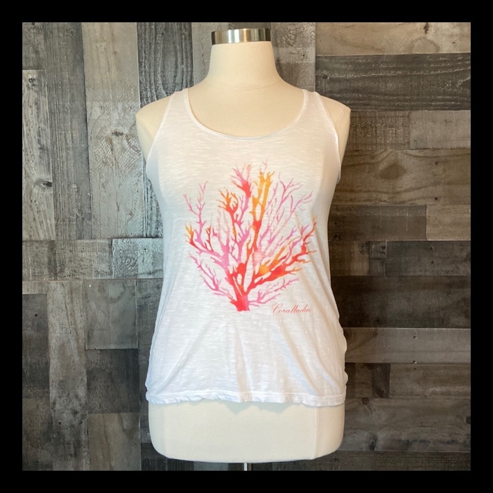 J.Jill watercolor coral tank XSmall tropical burnout rainbow island girl beach
